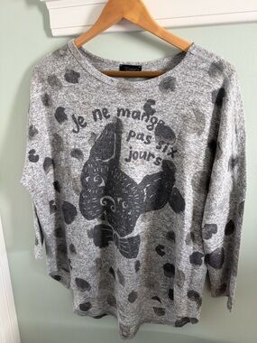 Inoah designer Gray Graphic French bulldog Text Pullover light Sweatshirt